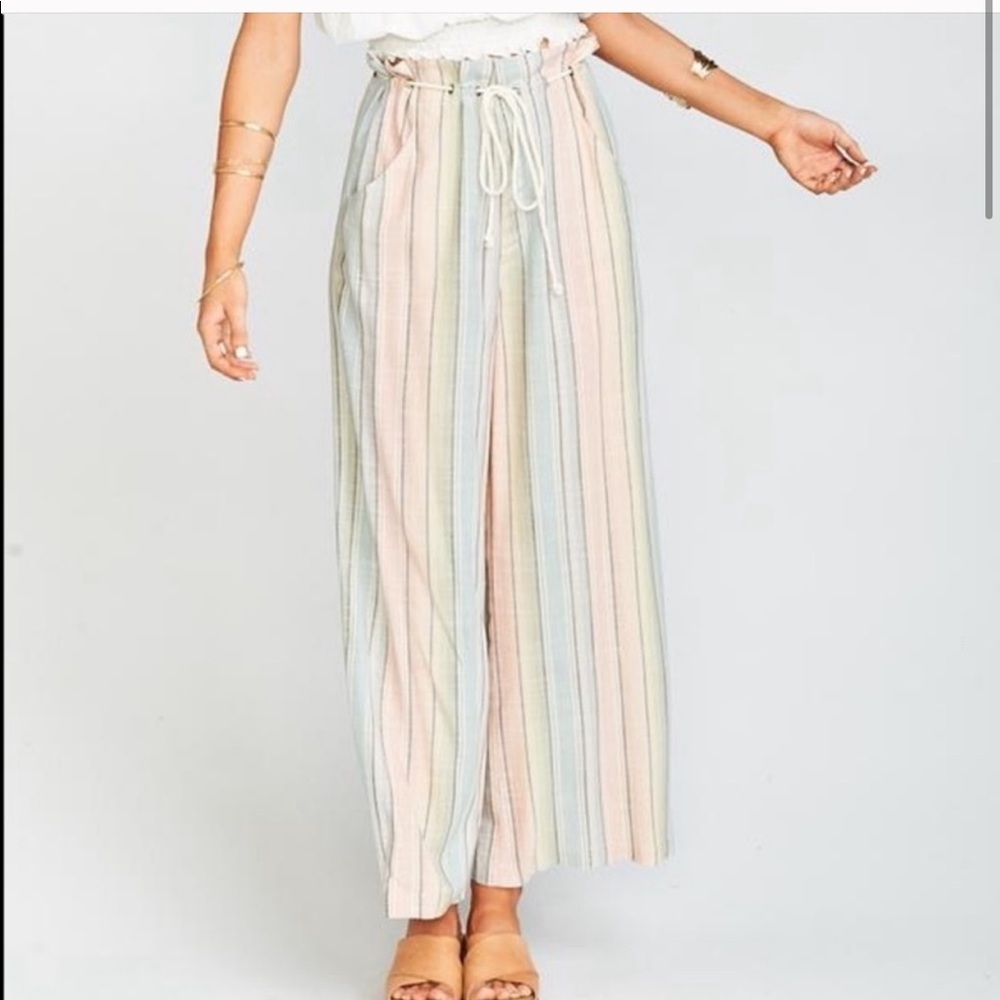 NWT SMYM MuMu Nevada Peterson Flowy Wide Leg Pants Pastel Stripe High Rise Small
